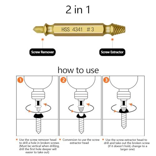 6-Pc HSS Screw Extractor Set for Easily Removing Stripped Screws